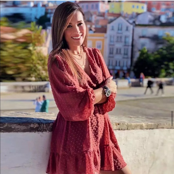 Swiss Mesh Dot Side Tie Jumpsuit Mini Dress Mauve - Picture 8 of 16